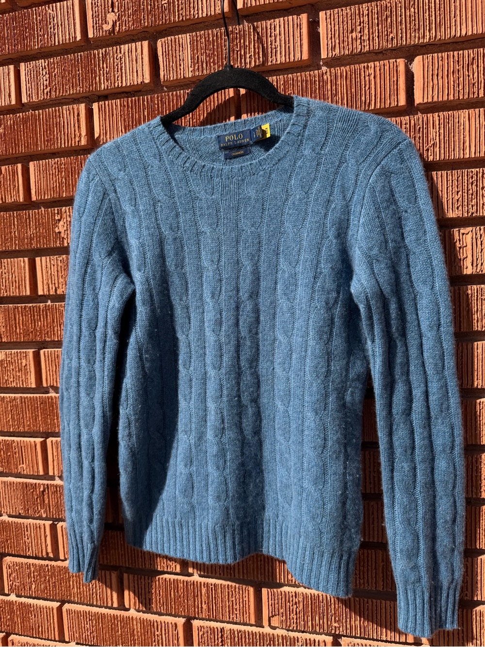 Polo by Ralph Lauren Blue Cable-Knit Cashmere Crewneck Sweater Size S - Picture 5 of 12